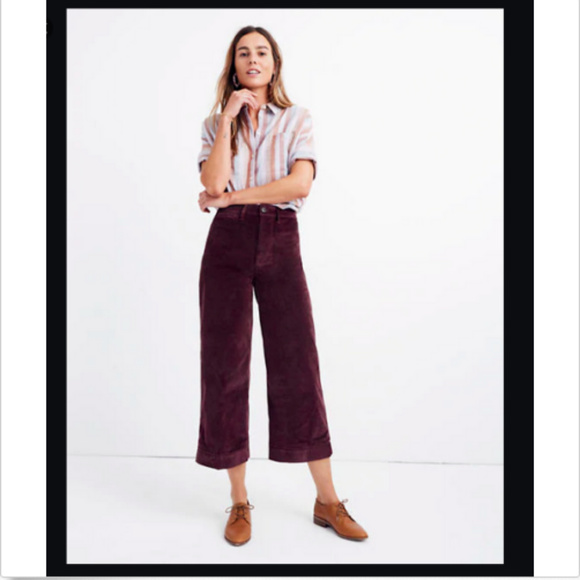 MADEWELL EMMETT VELVETEEN BURGUNDY CROP PANTS - Picture 1 of 5